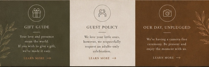 Gift guide, guest policy, and unplugged ceremony